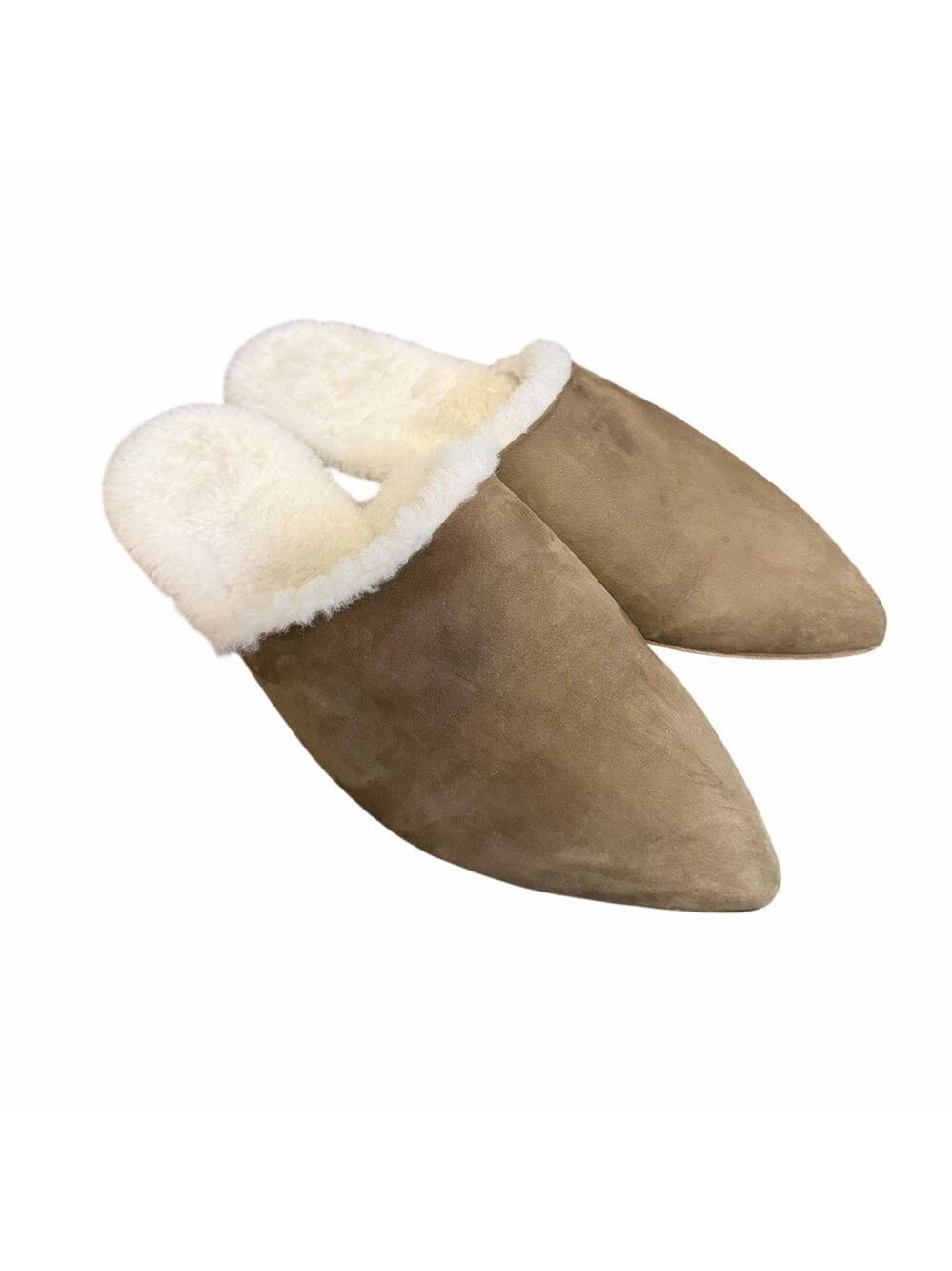 Jenni Kayne Womens Suede Shearling Mules Olive Green Size 8.5 Pointed Toe Flats